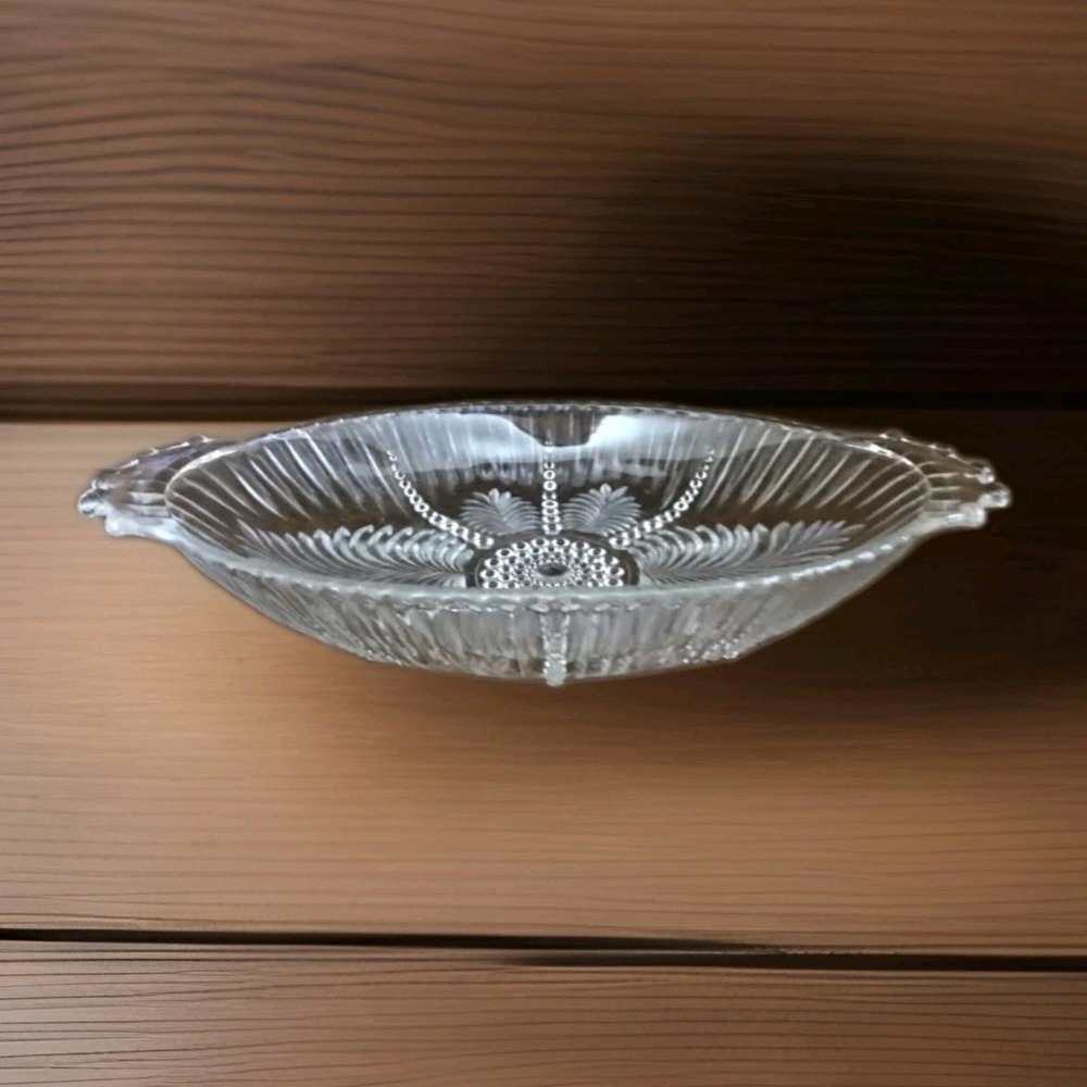 Vintage‎ Anchor Hocking Feather and Pearl Relish Dish Depression Glass EXC